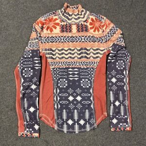 Free People We The Free Mixed Fair Isle Thermal Mock Neck Top Small OB1893376